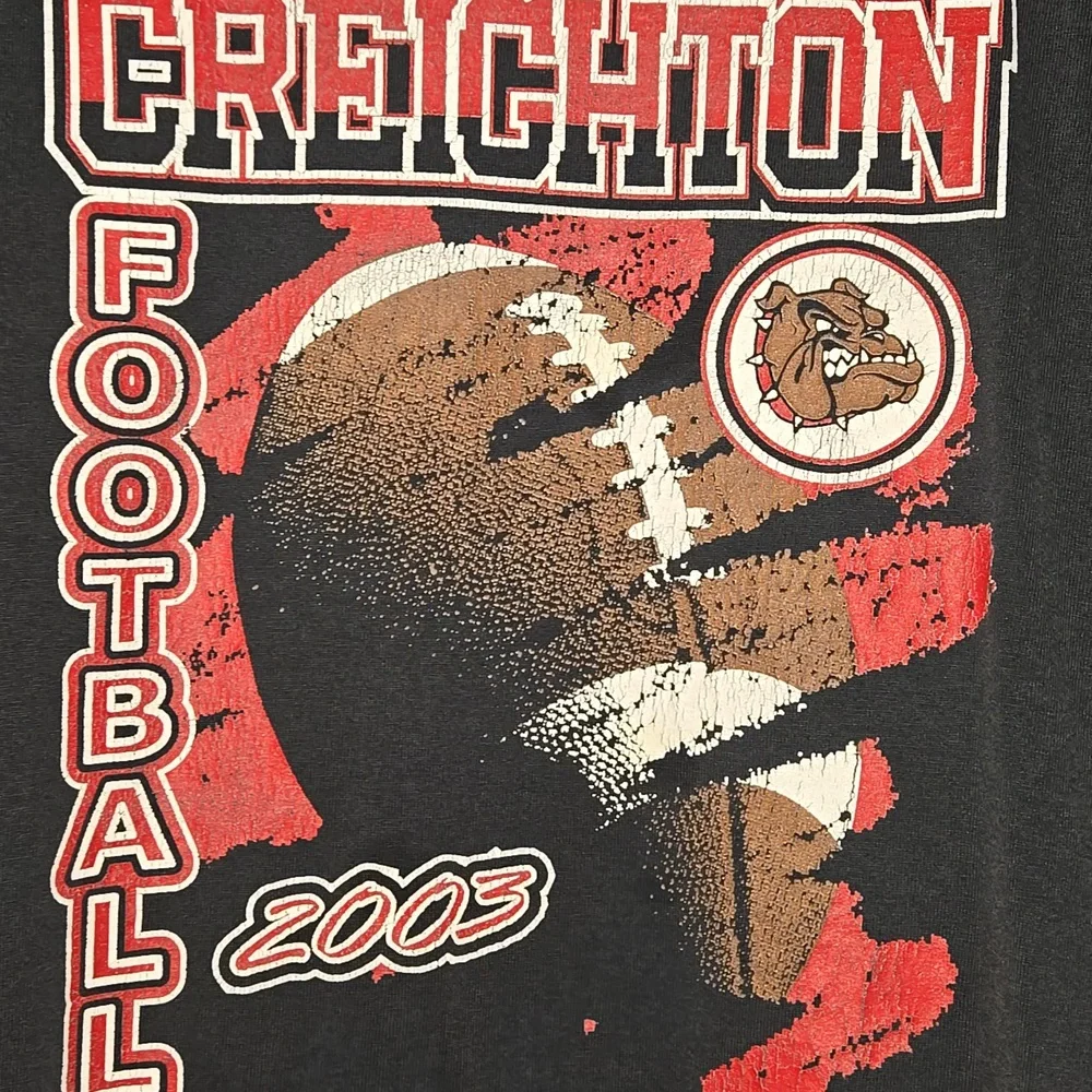 Vintage Y2k Creighton College 2003 Bulldog Football Black T-Shirt XL